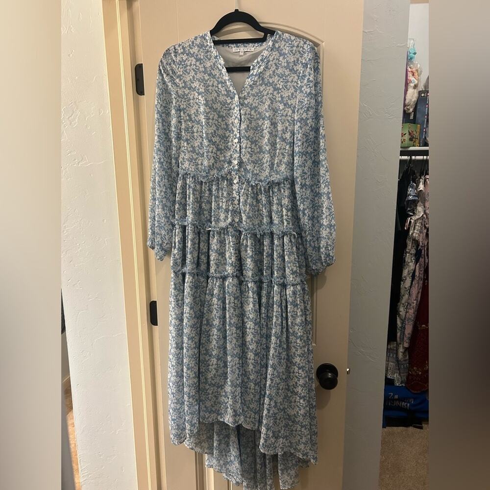 Ivy City Co Asymmetrical Blue Floral Dress